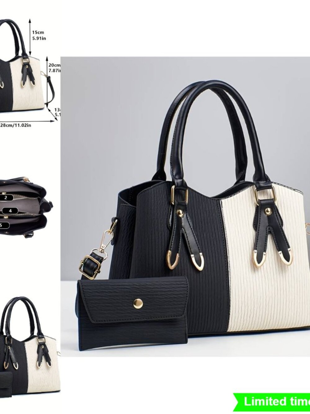 Womens Two Piece Bag Set - Tote, Shoulder Crossbody Handbag with Wallet